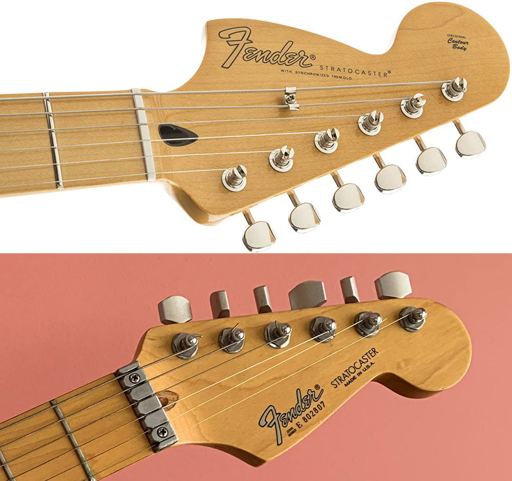 ギターのリバースヘッドと通常ヘッドの比較画像