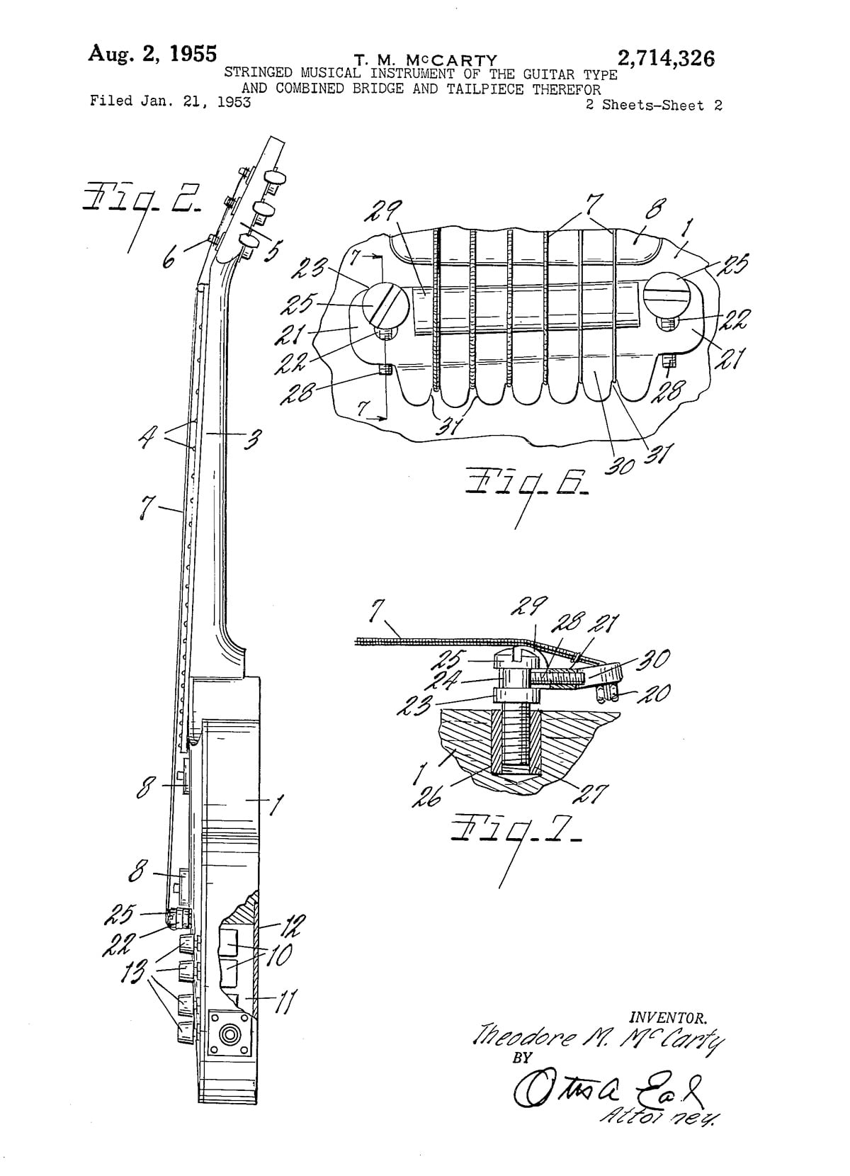 Stringed musical instrument of the guitar type and combined bridge and tailpiece therefor