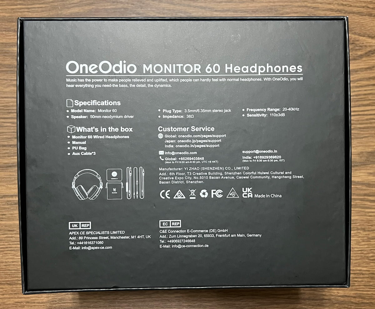 ハイレゾ ヘッドフォンOneOdio Monitor60のパッケージ